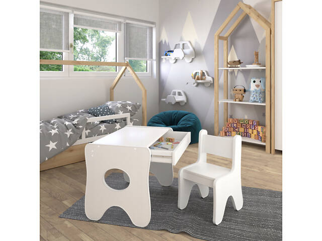 Зручний столик у дитячу кімнату 70×45×51, дитячий ігральний стіл із ящиком, білий - Фото 3