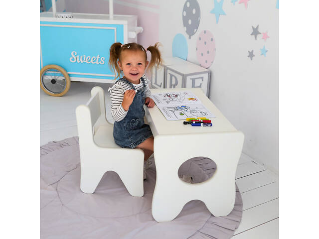 Зручний столик у дитячу кімнату 70×45×51, дитячий ігральний стіл із ящиком, білий - Фото 4