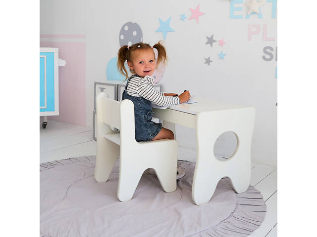 Зручний столик у дитячу кімнату 70×45×51, дитячий ігральний стіл із ящиком, білий - Фото 7