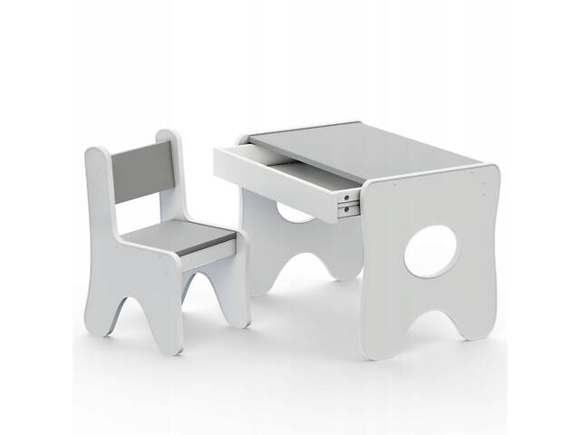 Зручний столик у дитячу кімнату 70×45×51, дитячий ігральний стіл із ящиком, білий з сірим - Фото 2