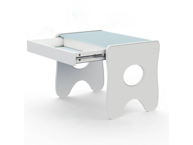 Зручний столик у дитячу кімнату 70×45×51, дитячий ігральний стіл із ящиком, білий з блакитним - Фото 1