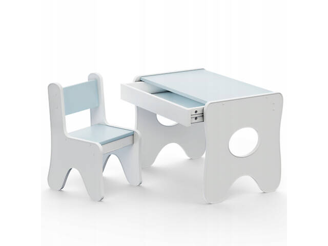 Зручний столик у дитячу кімнату 70×45×51, дитячий ігральний стіл із ящиком, білий з блакитним - Фото 2