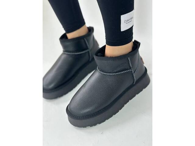 Шкіряні жіночі уггі на платформі, шкіряні уггі платформа 39р код 3124 - Фото 3