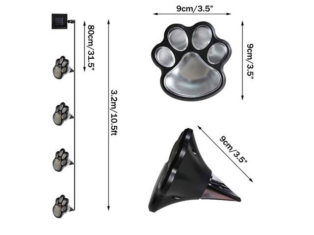 Уличный автономный светильник Solar Paw Print Lights на солнечной батарее 12шт LED с защитой от влаги - Фото 7