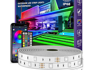 Вулична світлодіодна стрічка RGB 30 м IP68, водонепроникна з керуванням по Bluetooth і пультом, музичне підсвічування для саду,