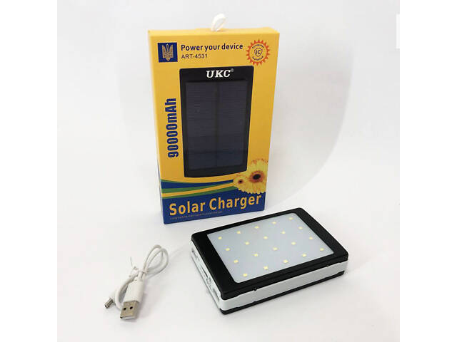 УМБ Power Bank Solar 90000 mAh мобильное зарядное с солнечной панелью и лампой, Power Bank Charger Батарея