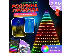 Умная гирлянда Smart 250 LED длина 2,5 м с управлением со смартфона зеленая, мультиколор 1733043GR