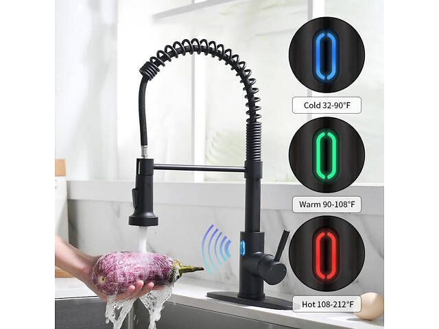Розумний сенсорний кухонний змішувач WanFan зі світлодіодним краном, пружиною та висувною розпилювальною головкою - Фото 3