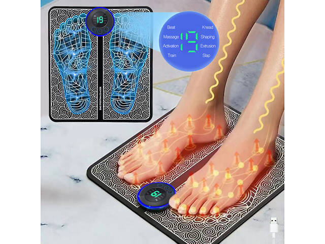 Розумний USB-масажер для ніг з EMS стимуляцією, 8 режимів масажу та 19 рівнів інтенсивності - Фото 1