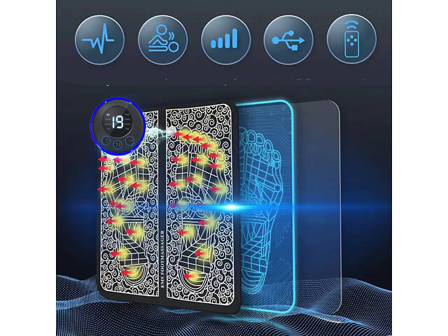 Розумний USB-масажер для ніг з EMS стимуляцією, 8 режимів масажу та 19 рівнів інтенсивності - Фото 2
