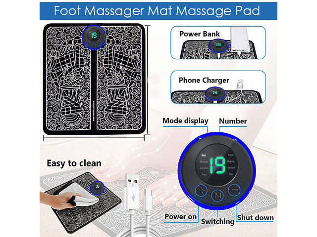 Розумний USB-масажер для ніг з EMS стимуляцією, 8 режимів масажу та 19 рівнів інтенсивності - Фото 9