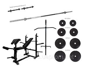 Універсальна лава для жиму WCG 0090 + Тяга + Бруси + Приставка скотта. Набір HARD штанга 60 кг, Оригінал!