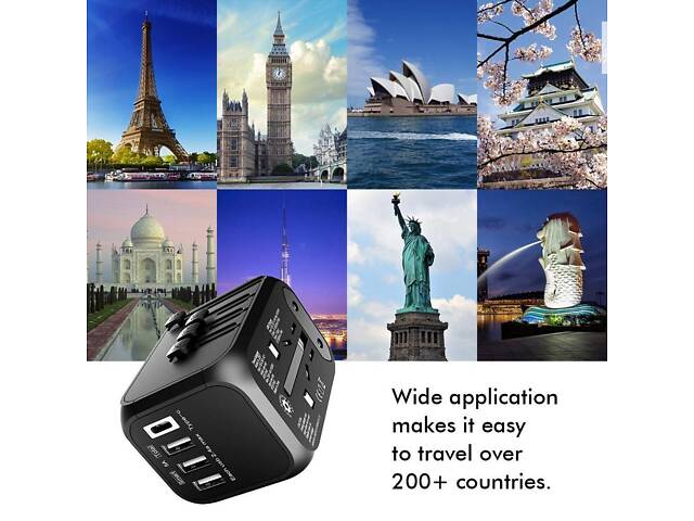 Універсальний адаптер Otravel для подорожей чорний - Фото 4