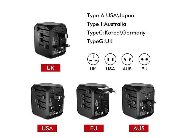 Універсальний адаптер Otravel для подорожей чорний - Фото 5