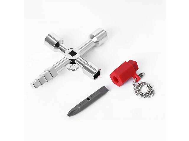 Універсальний ключ тип: F, для шаф [4-sided-key-F] 10в1 срібний Tactix - Фото 1