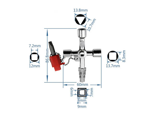 Універсальний ключ тип: F, для шаф [4-sided-key-F] 10в1 срібний Tactix - Фото 3