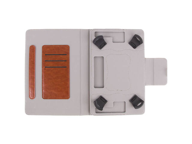 Универсальный кожаный чехол-книжка для планшета 9-10' Коричневый - Фото 4