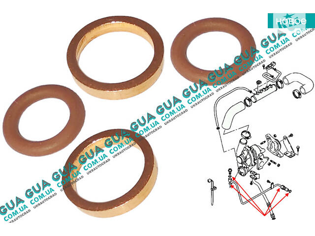 Уплотнительное кольцо / шайба трубки подачи масла на турбину ( прокладка 2шт / шайба 2шт ) комплект KT128501 Nissan / НИ