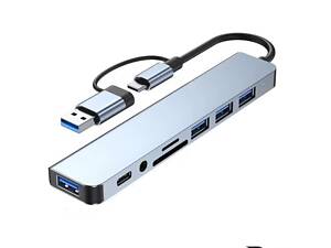 USB-хаб 8 в 1 высокоскоростной концентратор Type-C Серый