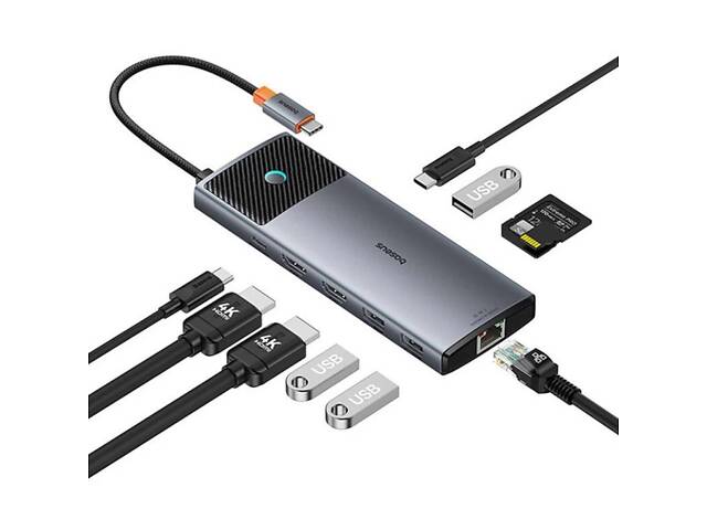 USB-хаб Baseus Metal Gleam Series II 10-in-1 USB HUB Cosmic Black(USB-C to yL. - Фото 4