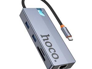 USB-хаб HOCO HB52 Wow 8-in-1 multi-function converter (HDTV+RJ45+SD/TF+PD+Type-C3.0+USB3.0*2) Deep Space Gray yL.
