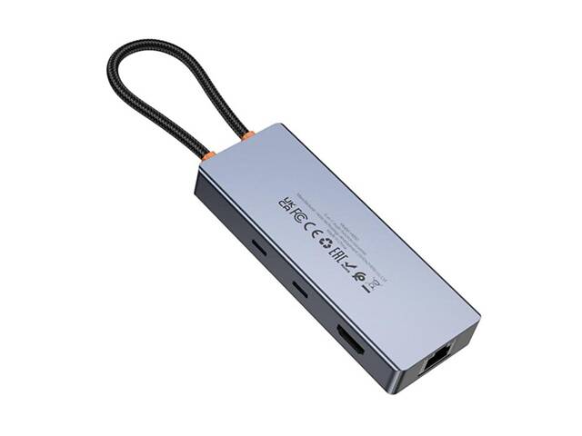 USB-хаб HOCO HB52 Wow 8-in-1 multi-function converter (HDTV+RJ45+SD/TF+PD+Type-C3.0+USB3.0*2) Deep Space Gray yL. - Фото 3