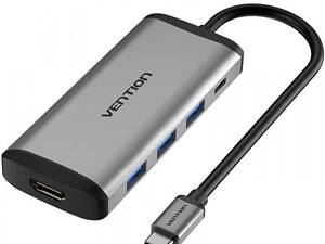 USB-хаб Vention Type-C to HDMI/USB3.0*3/PD Converter 0.15M Gray Metal Type (CNBHB) yL.