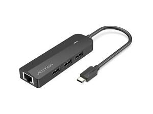 USB-хаб Vention USB-C to USB 3.0*3/RJ45/Micro-B HUB 0.15M Black ABS Type yL.