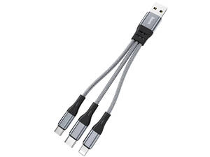 USB кабель Hoco X47 3-in-1 iPhone / MicroUSB /Type-C короткий 25см - Grey