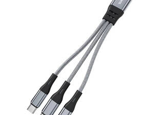 USB кабель Hoco X47 3-in-1 iPhone / MicroUSB /Type-C короткий 25см - Grey
