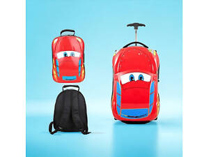 Уценка Комплект чемодан на колесах и рюкзак для детей Cars RESTEQ — Молния МакКвин, дорожный набор для путешествий, поез