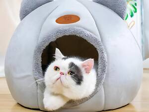 Затишний будиночок для кота RESTEQ сірого кольору — теплий притулок для вашого пухнастика