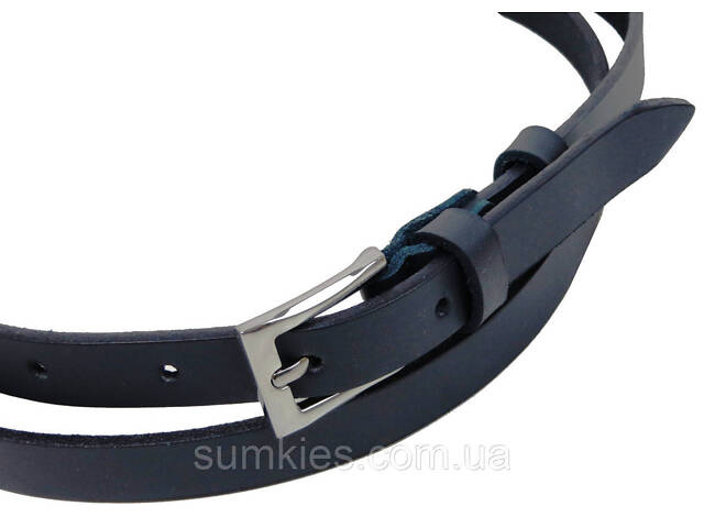 Вузький жіночий шкіряний ремінь Skipper 1,5 см темно-синій - Фото 5