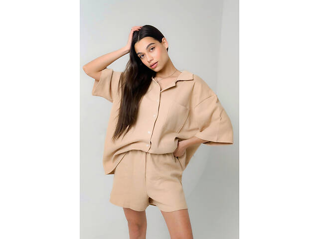 Вафельна піжама Perfect Female Бежевий L (184PJ-4ShS-bg) - Фото 2