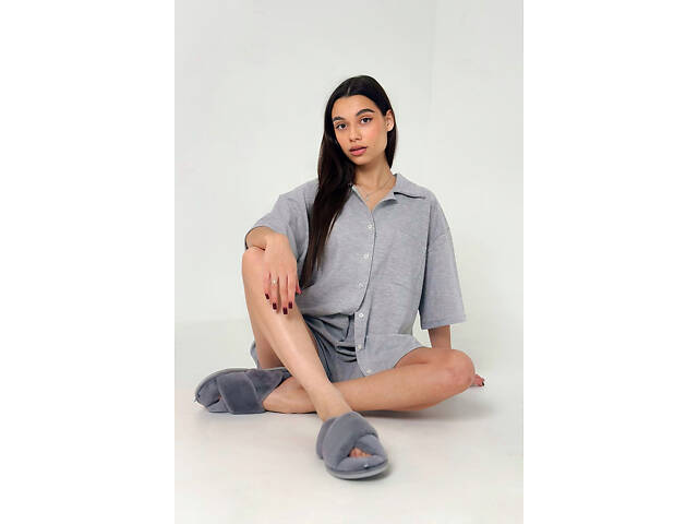 Вафельна піжама Perfect Female Сірий XS (184PJ-4ShS-gr) - Фото 4