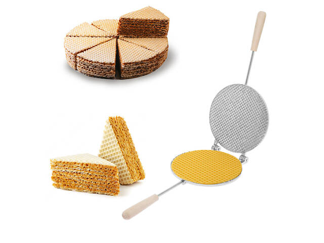 Вафельниця пірамідка форма для випічки вафельних коржів для тортових вафель на плиті Ø 18 см зі знімними ручками - Фото 1