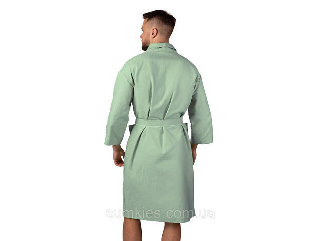 Вафельный халат Luxyart Кимоно размер (54-56) XL 100% хлопок мята (LS-8794) - Фото 2