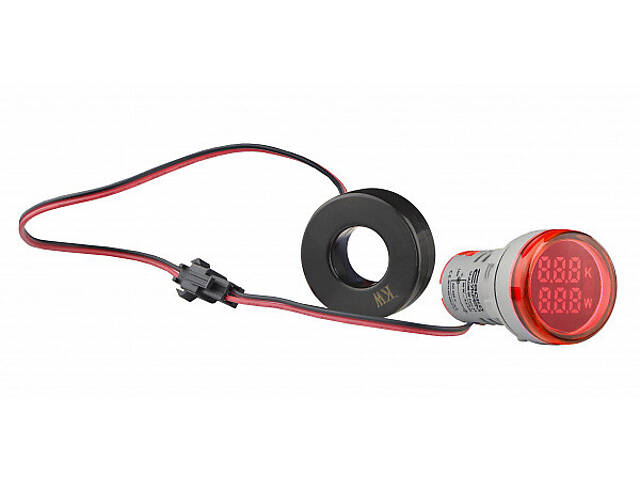 Ватметр цифровий 50Вт-4,5 кВт 230V AC тип В ᴓ22мм круглий червоний [A0190010208] U-ADM-W АСКО - Фото 1