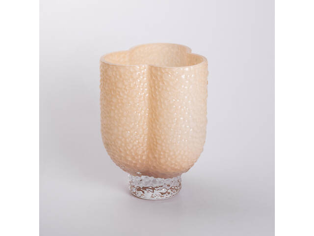 Ваза декоративна 18.5х16х25 см для квітів скляна фігурна ваза з кольорового скла 3 л Бежева - Фото 1