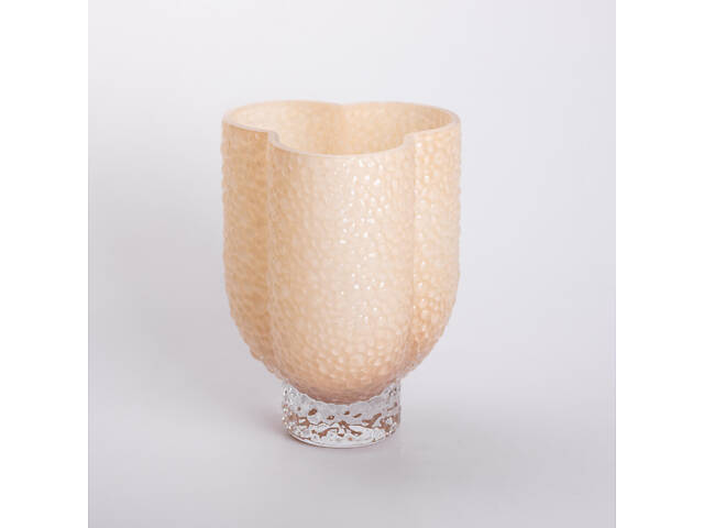 Ваза декоративна 18.5х16х25 см для квітів скляна фігурна ваза з кольорового скла 3 л Бежева - Фото 2