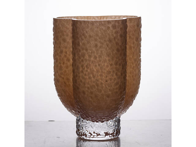 Ваза декоративна 18.5х16х25 см для квітів скляна фігурна ваза з кольорового скла 3 л Бежева - Фото 3