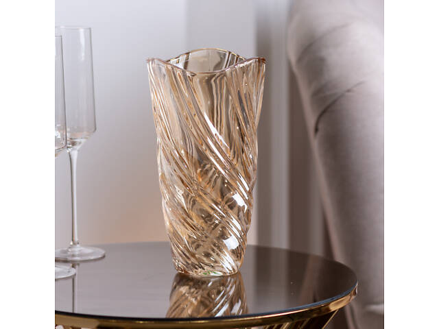 Ваза для квітів скляна декоративна золота 23.5 см для троянд • для орхідей • для тюльпанів • для сухоцвітів Ваза для квітів - Фото 1