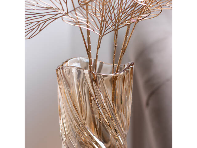 Ваза для квітів скляна декоративна золота 23.5 см для троянд • для орхідей • для тюльпанів • для сухоцвітів Ваза для квітів - Фото 3