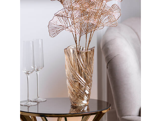 Ваза для квітів скляна декоративна золота 23.5 см для троянд • для орхідей • для тюльпанів • для сухоцвітів Ваза для квітів - Фото 4