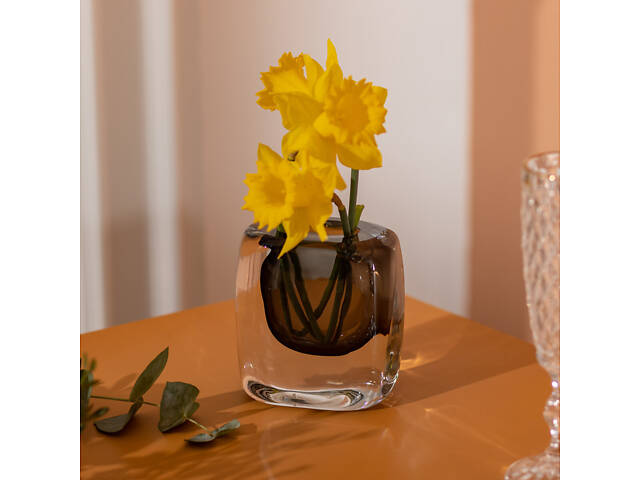 Ваза скляна прозора 10х7х11 см для квітів декоративна 120 мл Сіра - Фото 3