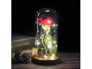 Вечно живая роза в стеклянной колбе с LED подсветкой — романтический подарок 21×9 см