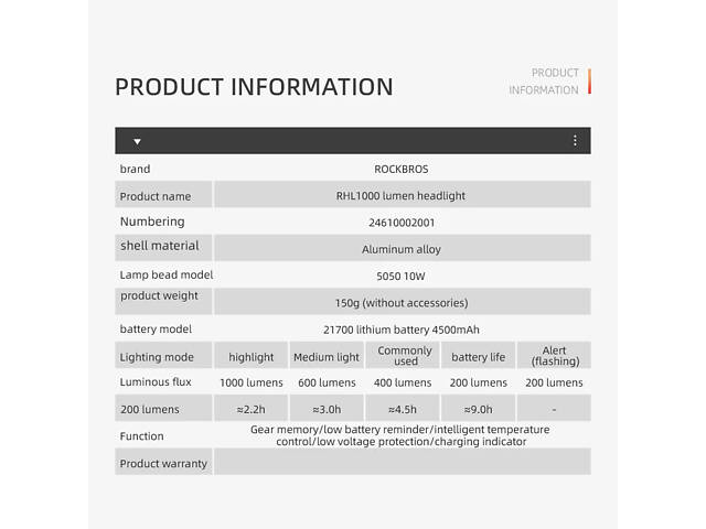 Велосипедна фара Rockbros RHL1000, IPX6, Велосипедний ліхтар 1000LM, 4500мАh, діод 5050 10W - Фото 9