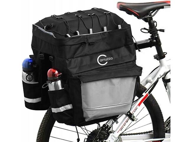 Велосипедная сумка на багажник велоштаны с дождевиком Carruzzo Черный с серым (L34F black grey) - Фото 1