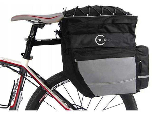 Велосипедная сумка на багажник велоштаны с дождевиком Carruzzo Черный с серым (L34F black grey) - Фото 6