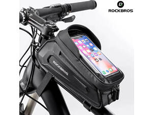 Велосипедная сумка на раму Rockbros B68 1.7L для телефона / водонепроницаемая велосумка Рокброс, Черный Карбон